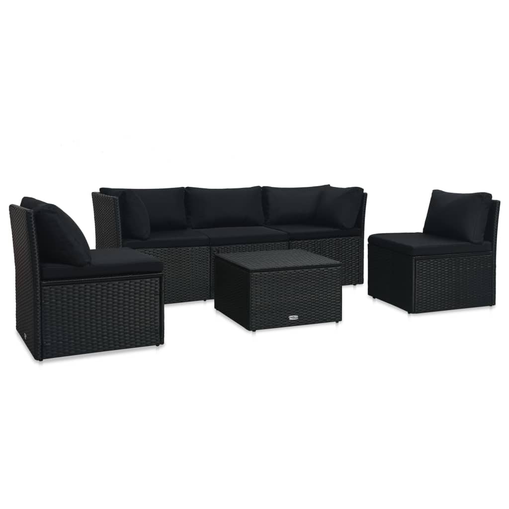 VidaXL 4-delige Loungeset met kussens poly rattan zwart
