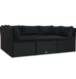 VidaXL 4-delige Loungeset met kussens poly rattan zwart
