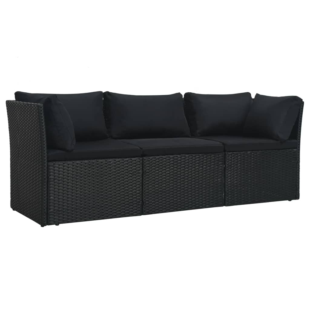 VidaXL 4-delige Loungeset met kussens poly rattan zwart