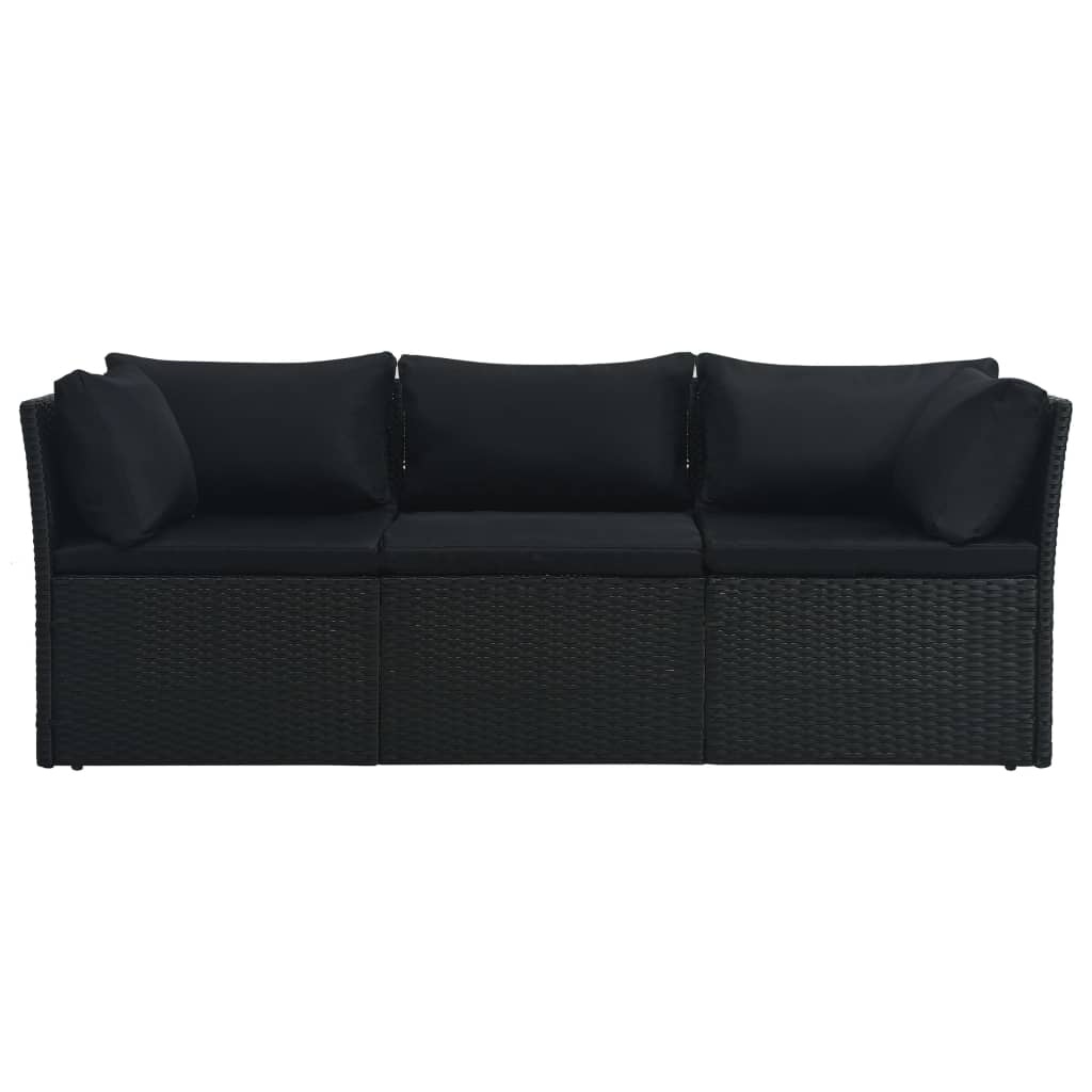 VidaXL 4-delige Loungeset met kussens poly rattan zwart