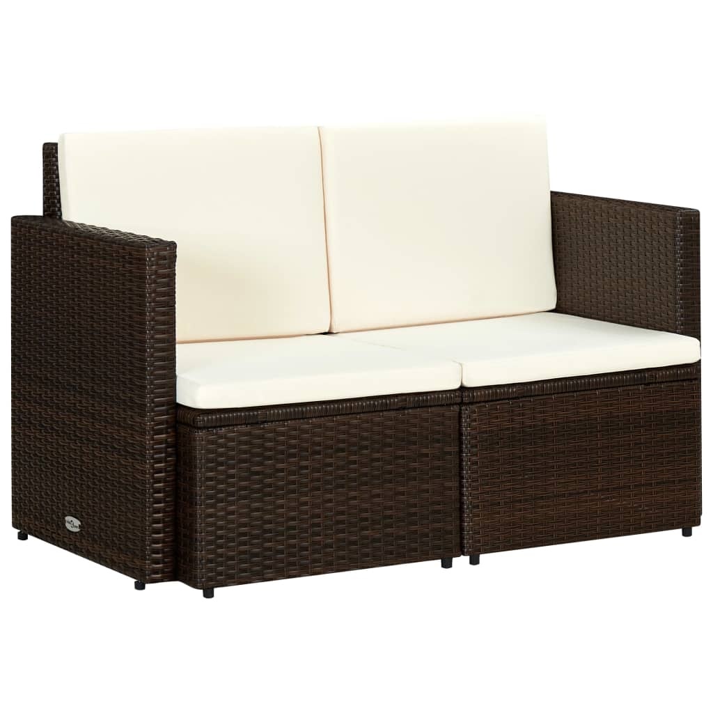 VidaXL Tuinbank 2-zits met kussens poly rattan bruin