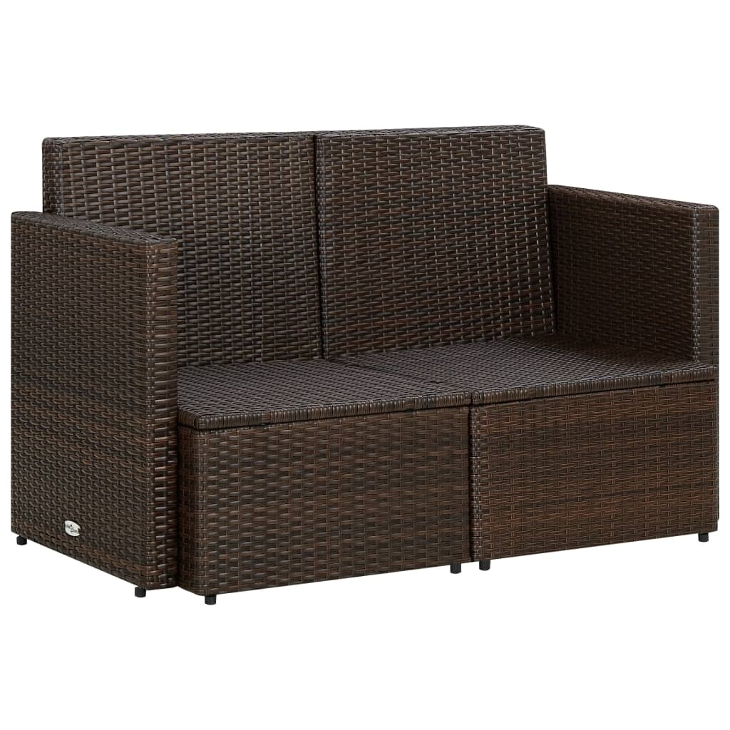 VidaXL Tuinbank 2-zits met kussens poly rattan bruin