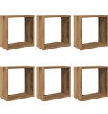 VidaXL Wandschappen kubus 6st 30x15x30cm bewerkt hout artisanaal eiken