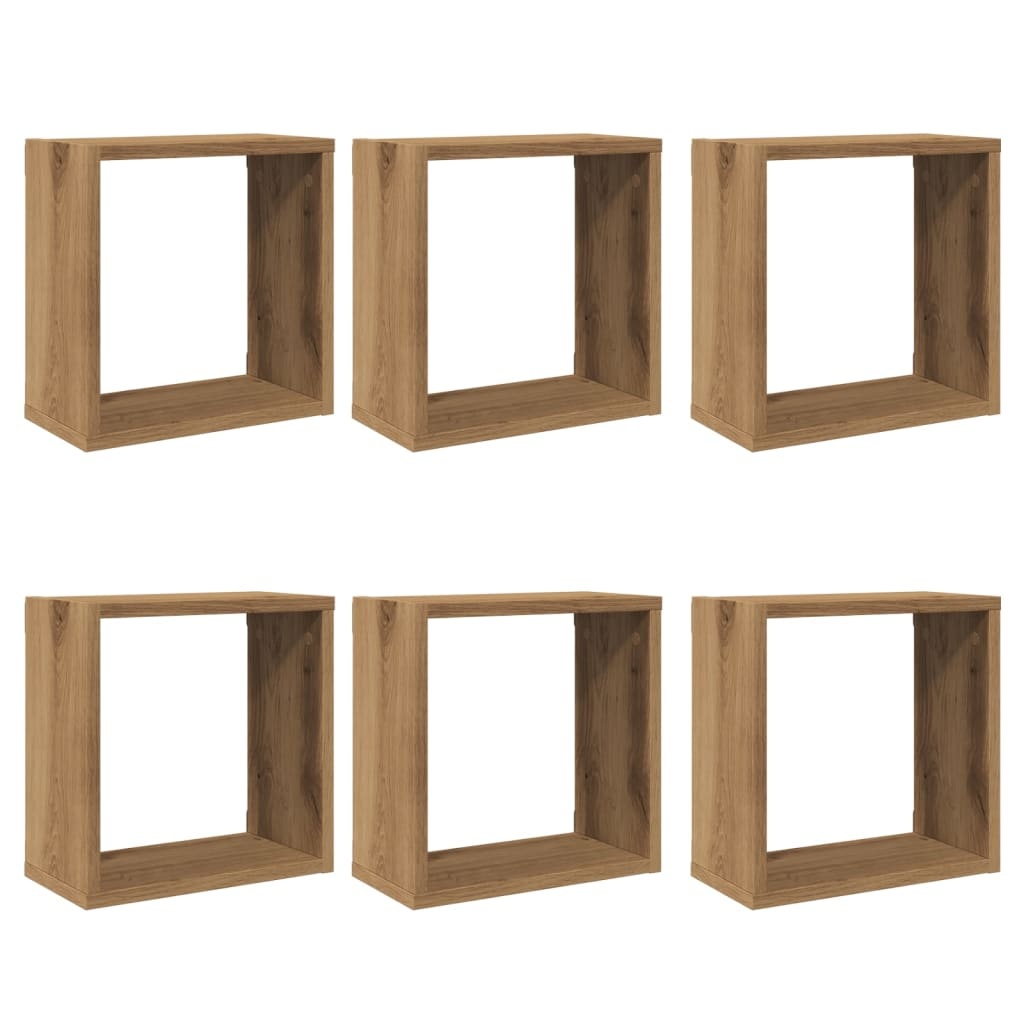 VidaXL Wandschappen kubus 6st 30x15x30cm bewerkt hout artisanaal eiken