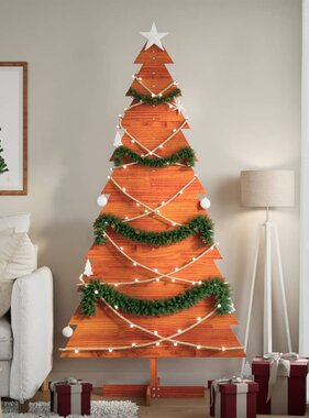 VidaXL Kerstdecoratie kerstboom 180 cm massief grenenhout wasbruin VidaXL Kerstdecoratie kerstboom 180 cm massief grenenhout wasbruin