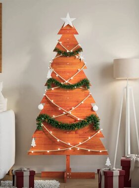 VidaXL Kerstdecoratie kerstboom 150 cm massief grenenhout wasbruin