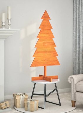 VidaXL Kerstdecoratie kerstboom 120 cm massief grenenhout wasbruin