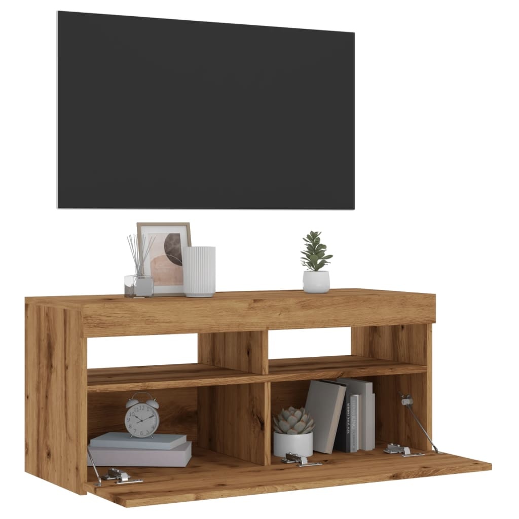 VidaXL Tv-meubel met LED 90x35x40 cm bewerkt hout artisanaal eiken