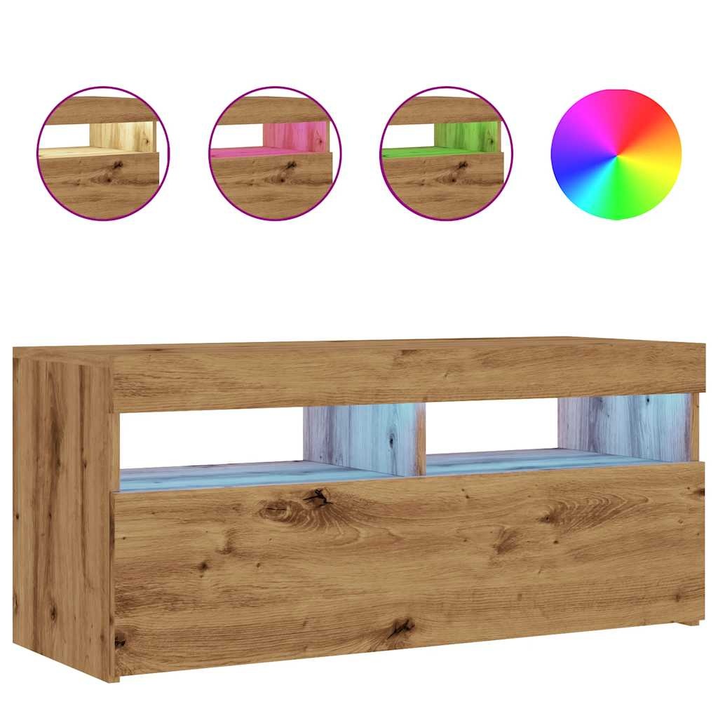 VidaXL Tv-meubel met LED 90x35x40 cm bewerkt hout artisanaal eiken