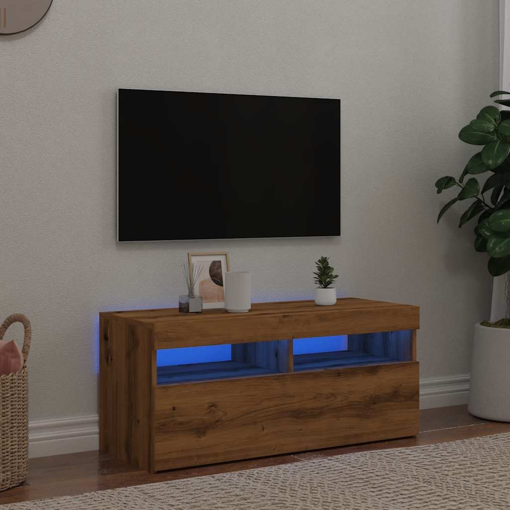 VidaXL Tv-meubel met LED 90x35x40 cm bewerkt hout artisanaal eiken