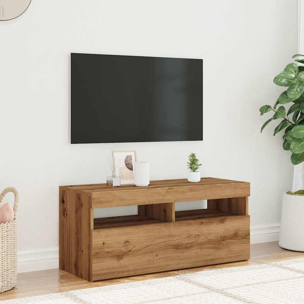 VidaXL Tv-meubel met LED 90x35x40 cm bewerkt hout artisanaal eiken