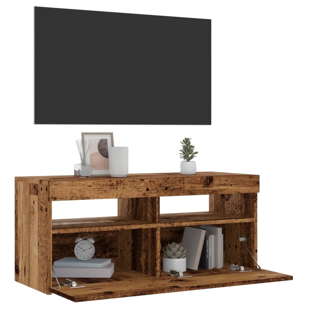VidaXL Tv-meubel met LED 90x35x40 cm bewerkt hout oud hout