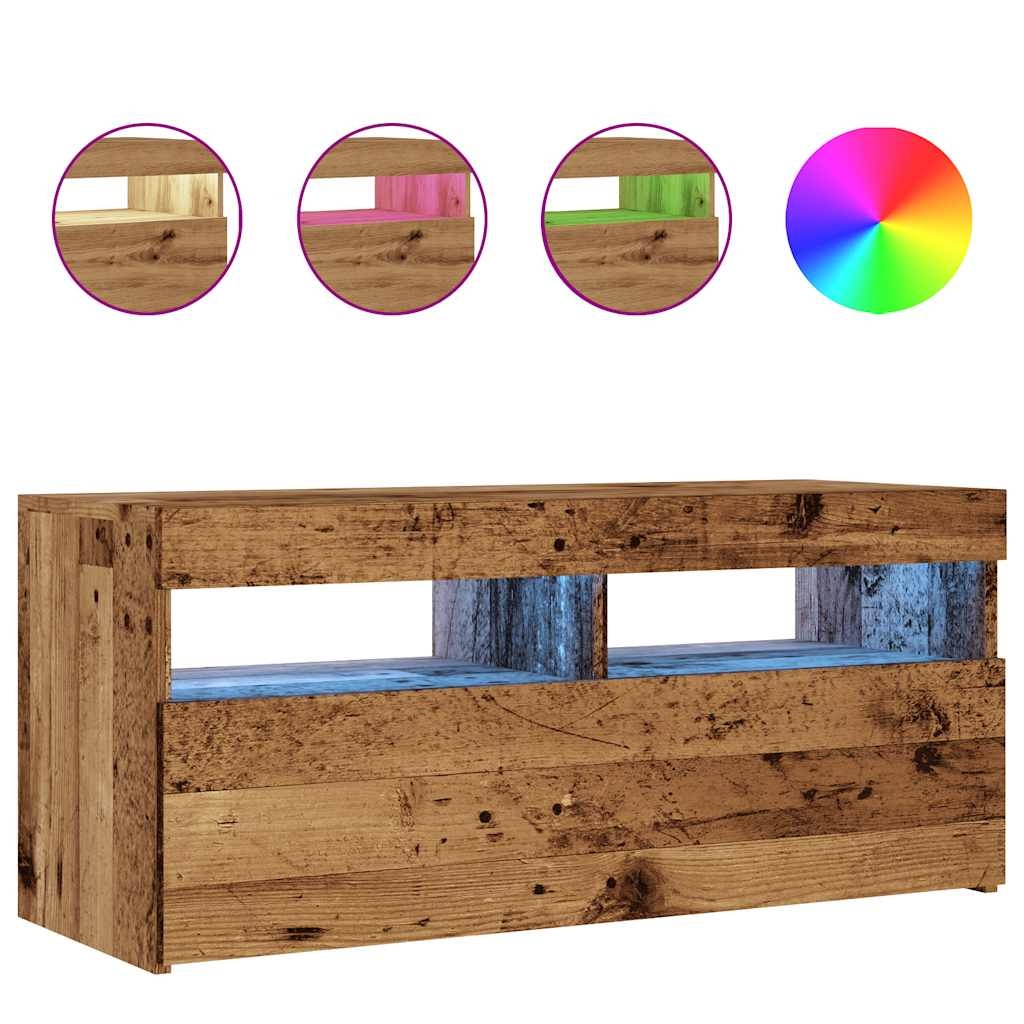 VidaXL Tv-meubel met LED 90x35x40 cm bewerkt hout oud hout