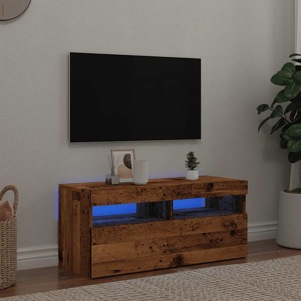 VidaXL Tv-meubel met LED 90x35x40 cm bewerkt hout oud hout