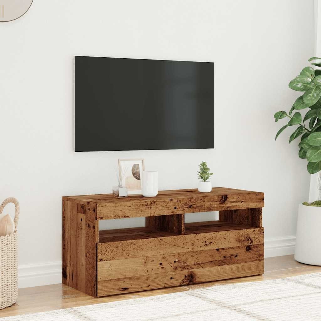 VidaXL Tv-meubel met LED 90x35x40 cm bewerkt hout oud hout