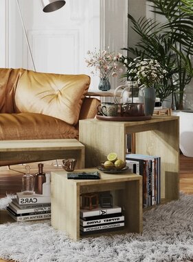 VidaXL 3-delige Tafeltjesset spaanplaat sonoma eikenkleurig