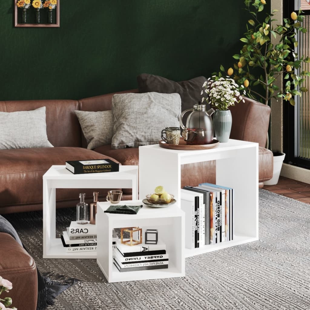 VidaXL 3-delige Tafeltjesset bewerkt hout wit