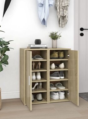 VidaXL Schoenenkasten 2 st 32x35x70 cm spaanplaat sonoma eikenkleurig