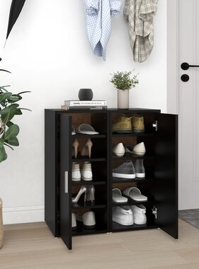 VidaXL Schoenenkasten 2 st 32x35x70 cm spaanplaat zwart