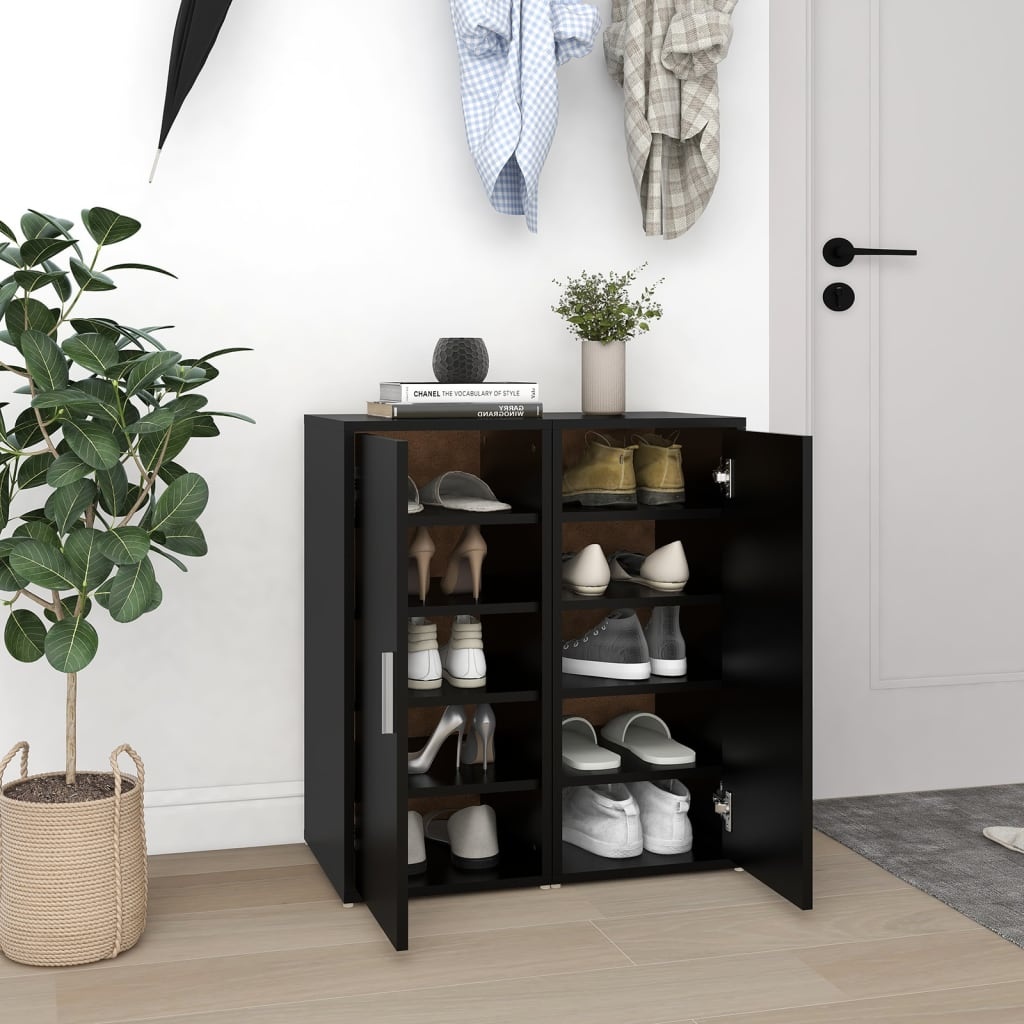 VidaXL Schoenenkasten 2 st 32x35x70 cm spaanplaat zwart
