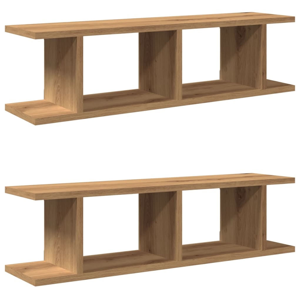 VidaXL Wandschappen 2 st 90x18x20cm bewerkt hout artisanaal eikenkleur