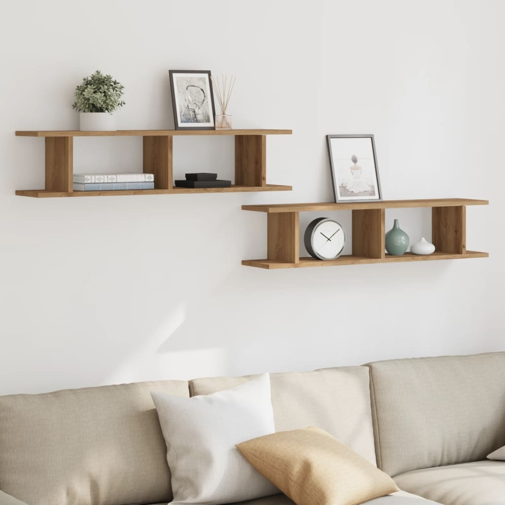 VidaXL Wandschappen 2 st 90x18x20cm bewerkt hout artisanaal eikenkleur