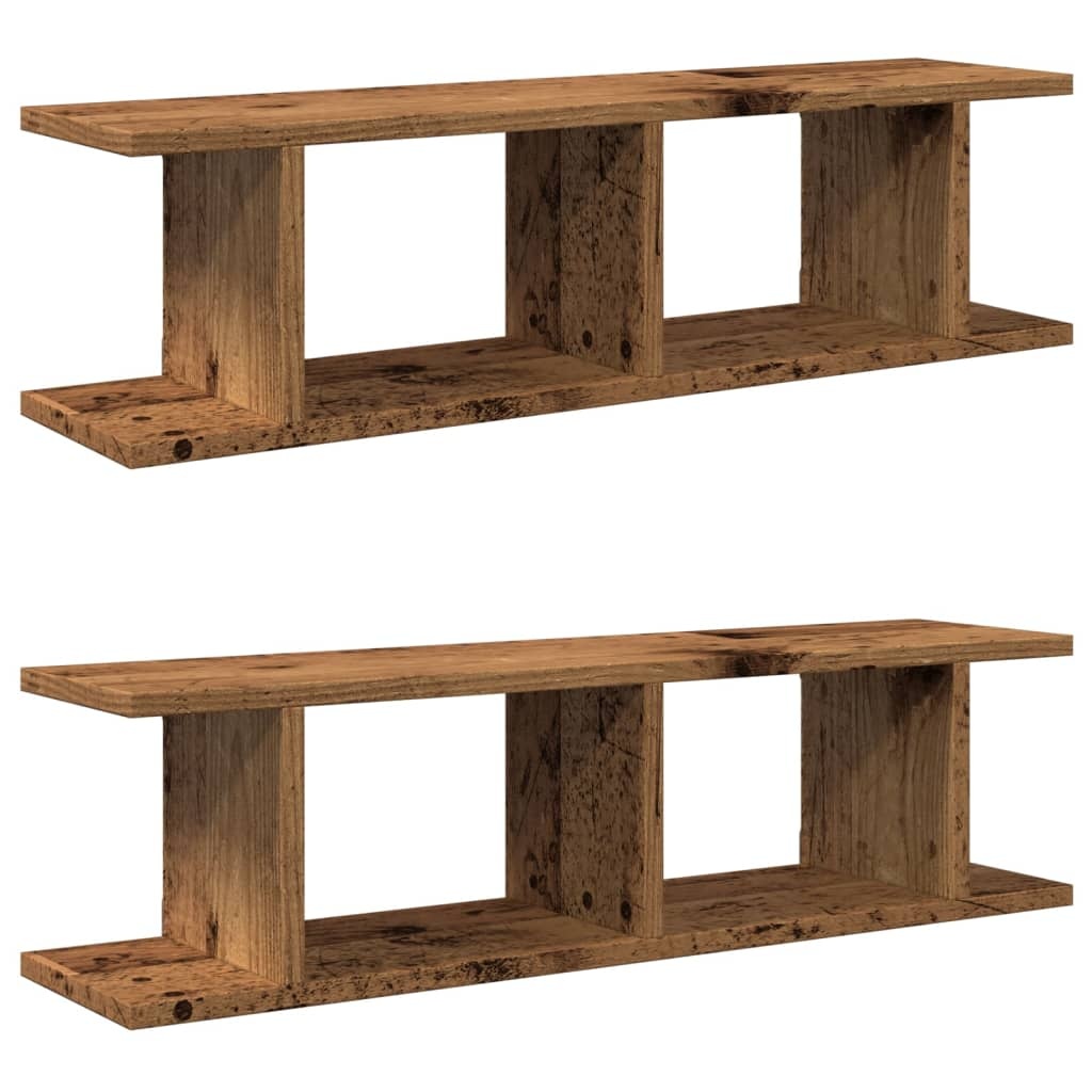 VidaXL Wandschappen 2 st 75x18x20 cm bewerkt hout oud houtkleurig