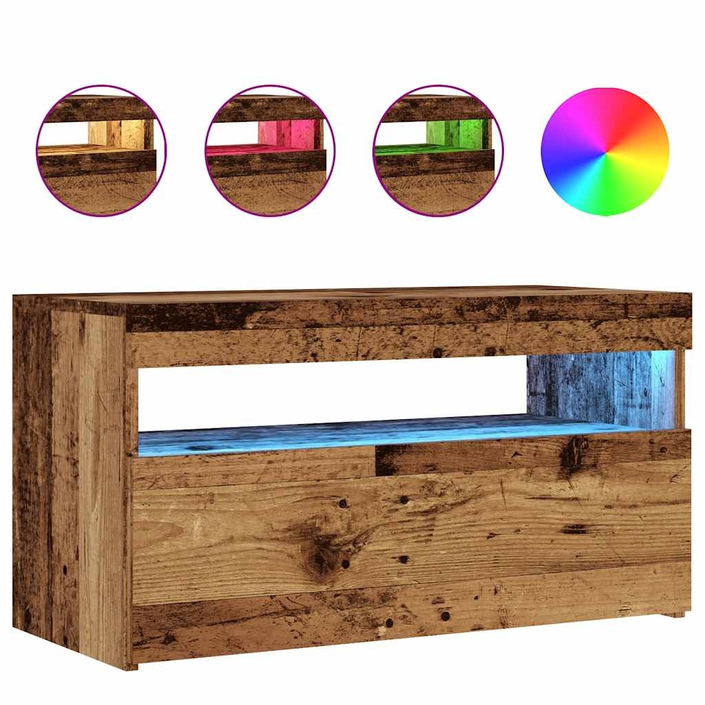 VidaXL Tv-meubel met LED 75x35x40 cm bewerkt hout oud hout