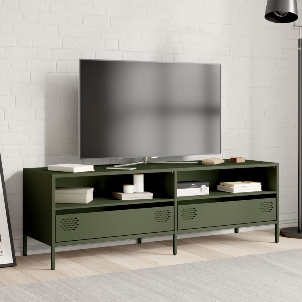 VidaXL Tv-meubel 135x39x43,5 cm koudgewalst staal olijfgroen