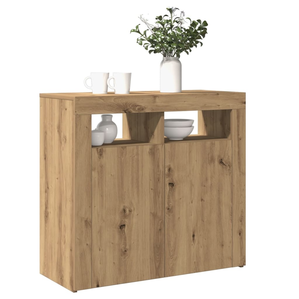 VidaXL Dressoir met LED 80x35x75 cm bewerkt hout artisanaal eiken