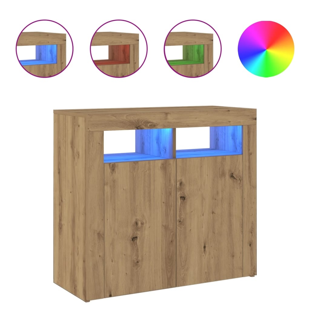 VidaXL Dressoir met LED 80x35x75 cm bewerkt hout artisanaal eiken