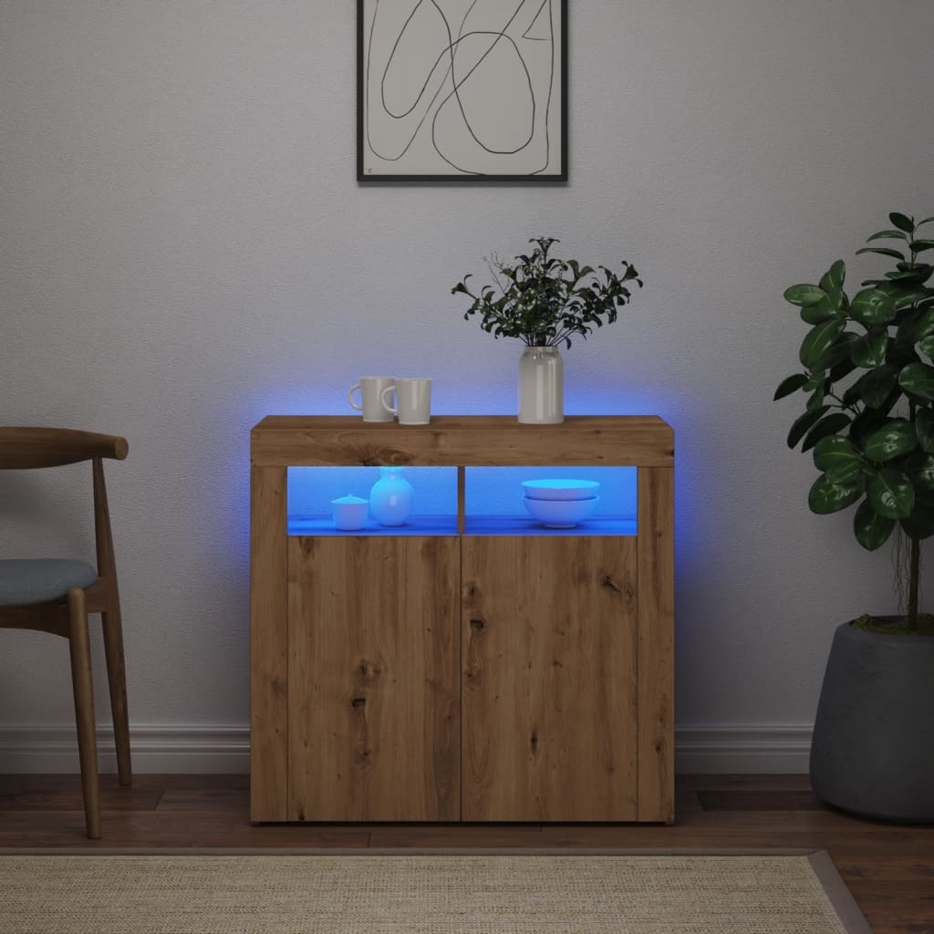 VidaXL Dressoir met LED 80x35x75 cm bewerkt hout artisanaal eiken