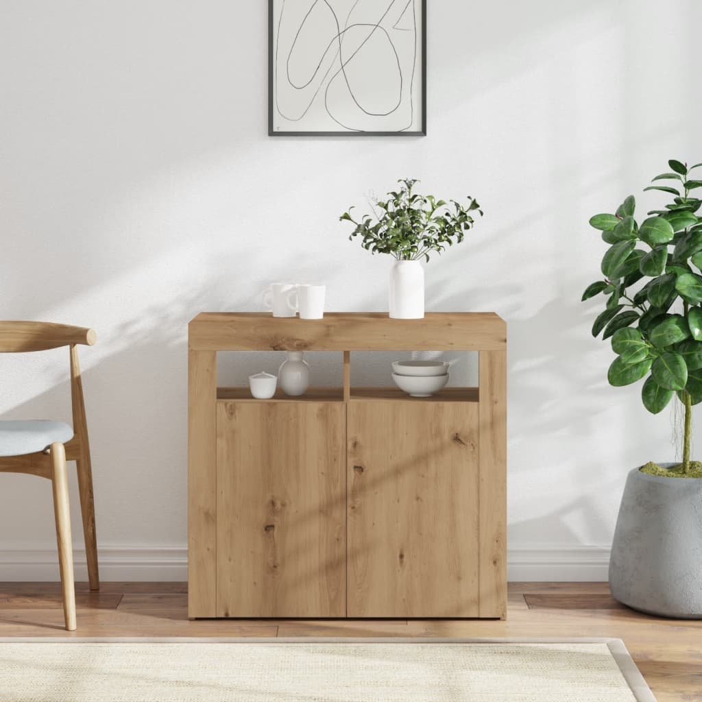 VidaXL Dressoir met LED 80x35x75 cm bewerkt hout artisanaal eiken