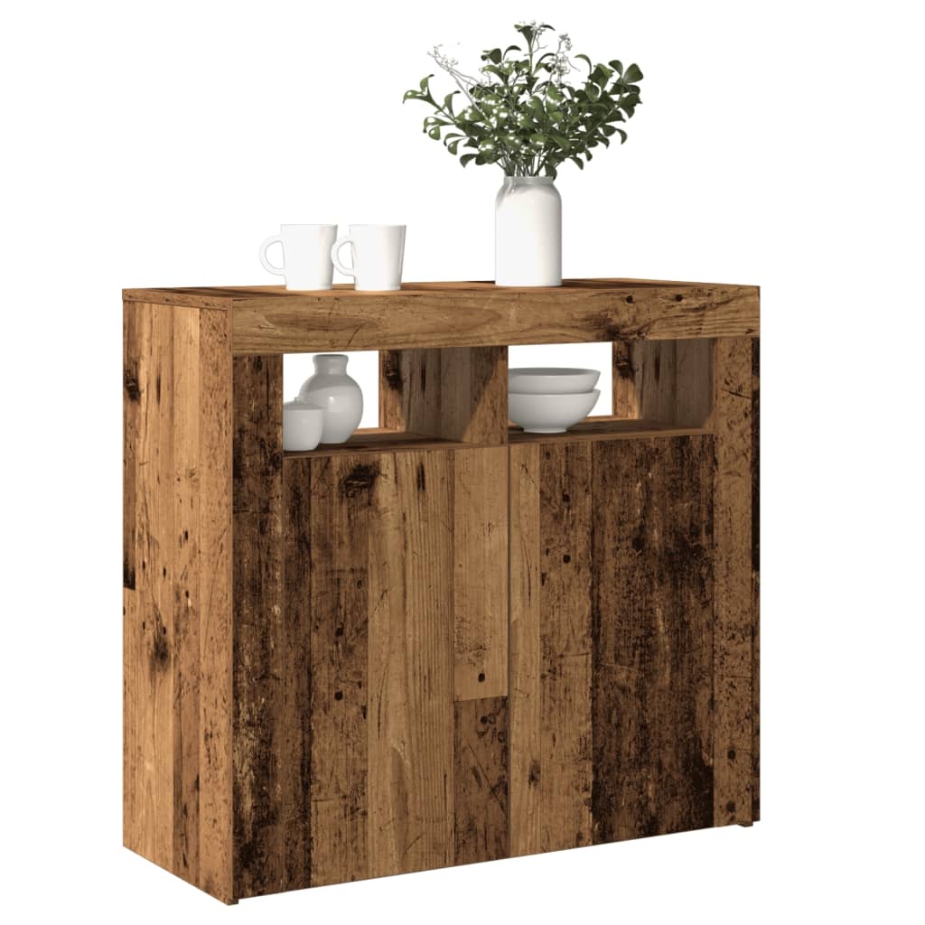 VidaXL Dressoir met LED-verlichting 80x35x75 cm bewerkt hout oud hout