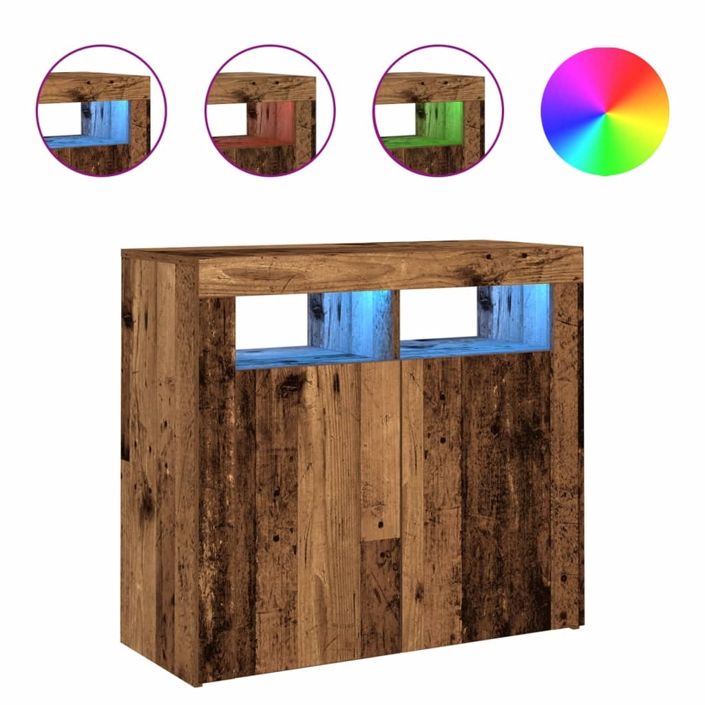 VidaXL Dressoir met LED-verlichting 80x35x75 cm bewerkt hout oud hout