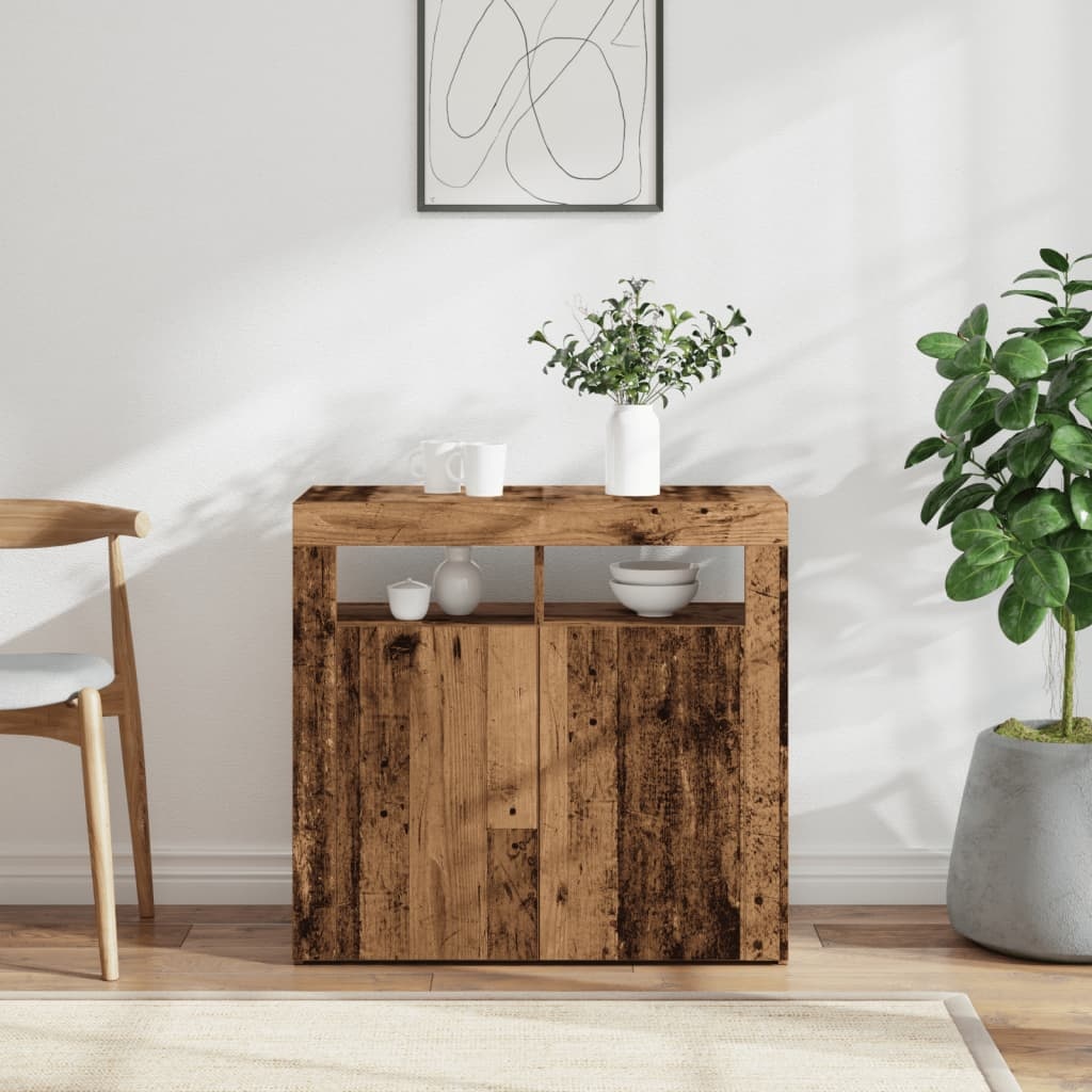 VidaXL Dressoir met LED-verlichting 80x35x75 cm bewerkt hout oud hout