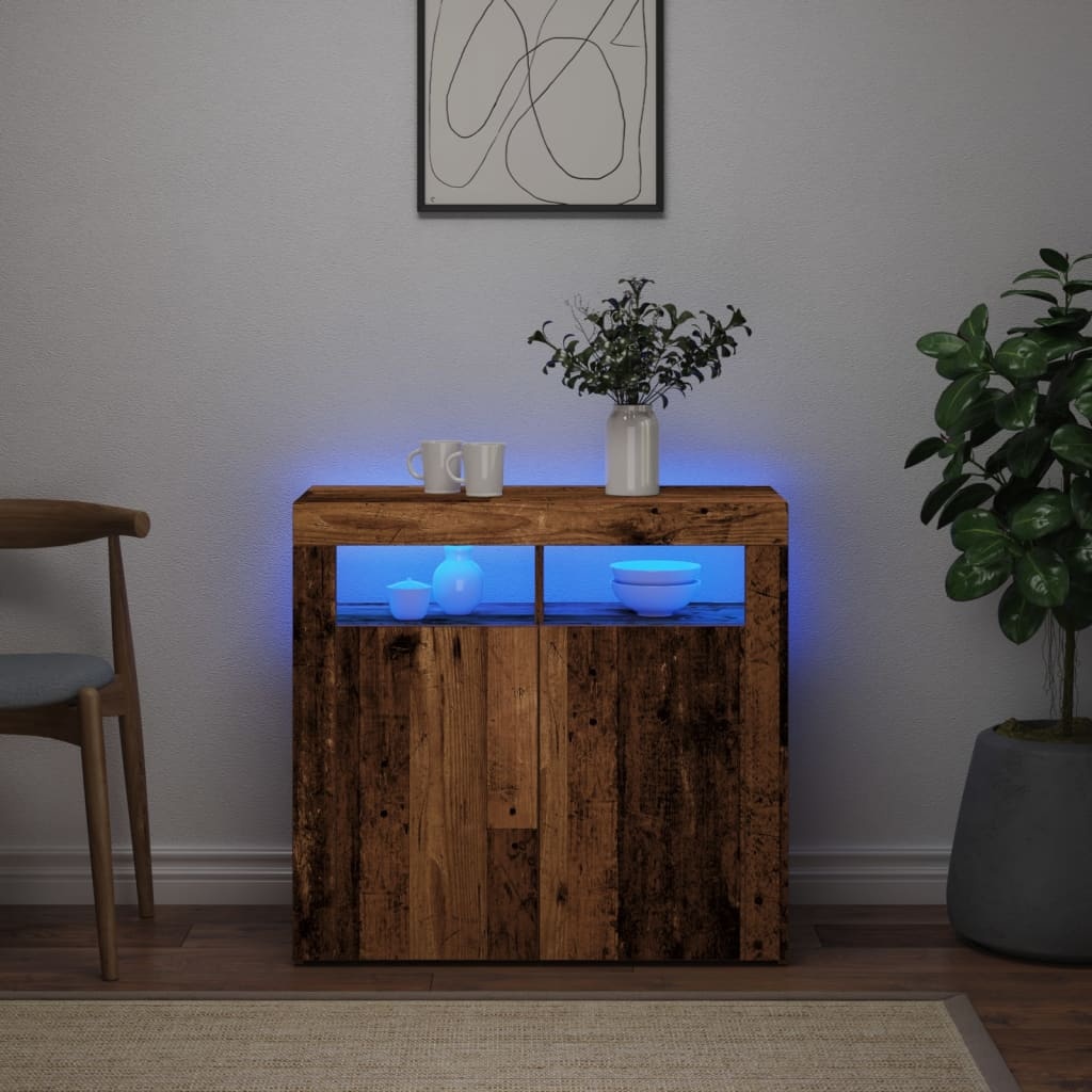 VidaXL Dressoir met LED-verlichting 80x35x75 cm bewerkt hout oud hout