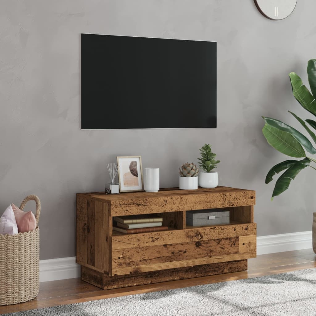 VidaXL Tv-meubel met LED 80x35x40 cm bewerkt hout oud hout