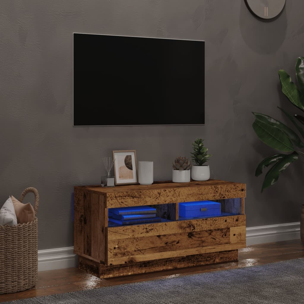 VidaXL Tv-meubel met LED 80x35x40 cm bewerkt hout oud hout