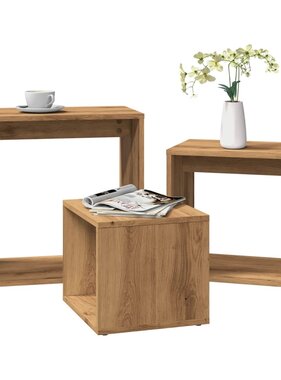 VidaXL 3-delige Tafeltjesset bewerkt hout artisanaal eikenkleur