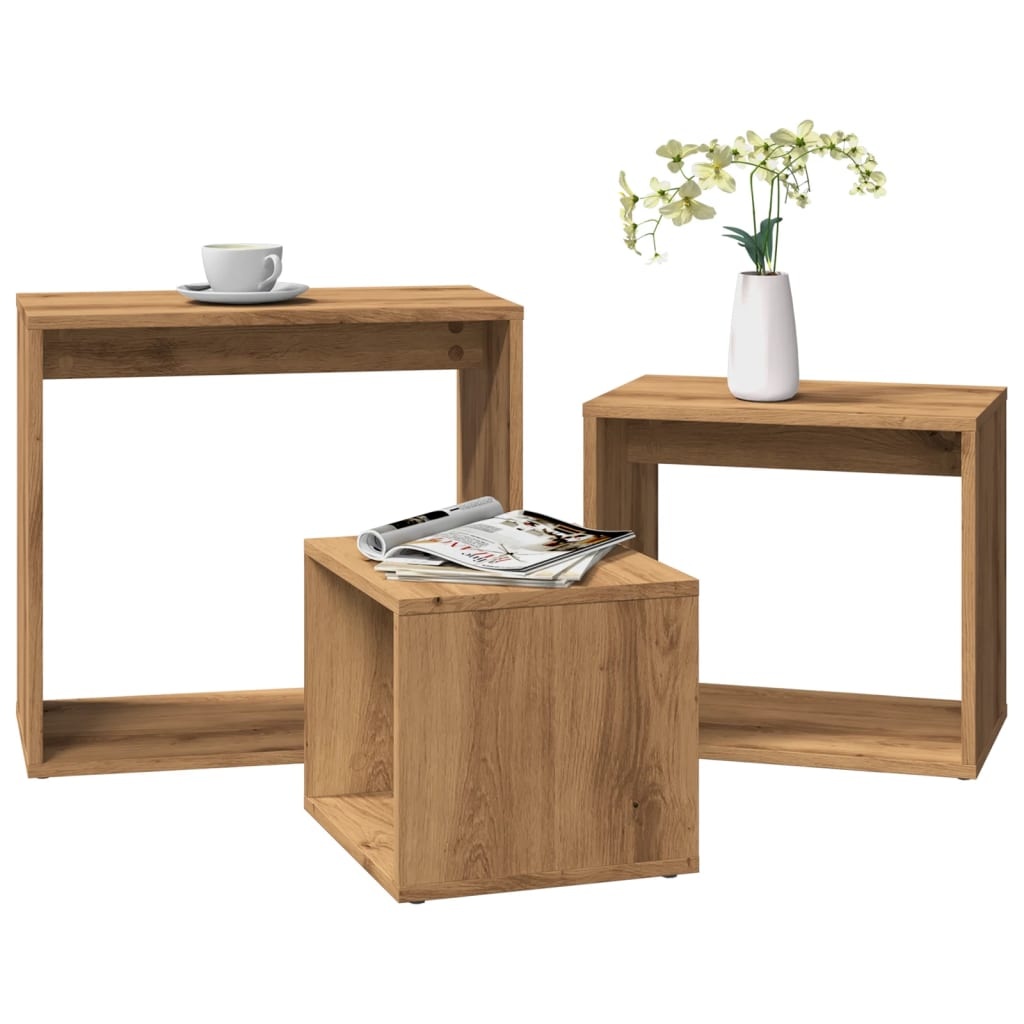 VidaXL 3-delige Tafeltjesset bewerkt hout artisanaal eikenkleur