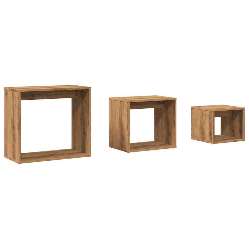VidaXL 3-delige Tafeltjesset bewerkt hout artisanaal eikenkleur
