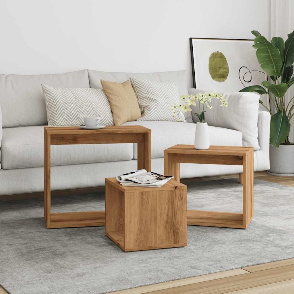 VidaXL 3-delige Tafeltjesset bewerkt hout artisanaal eikenkleur
