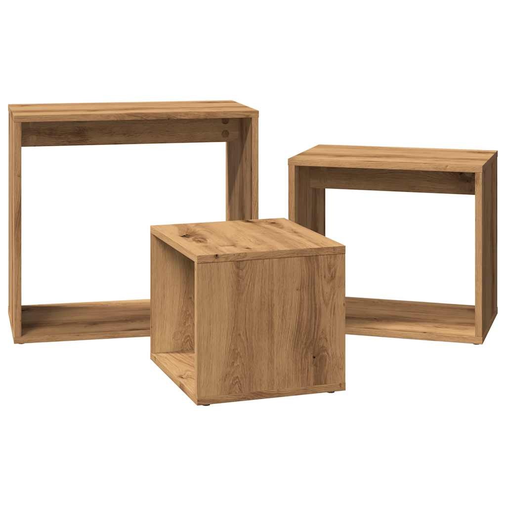 VidaXL 3-delige Tafeltjesset bewerkt hout artisanaal eikenkleur