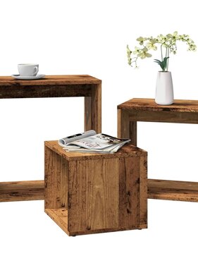 VidaXL 3-delige Tafeltjesset bewerkt hout oud houtkleurig