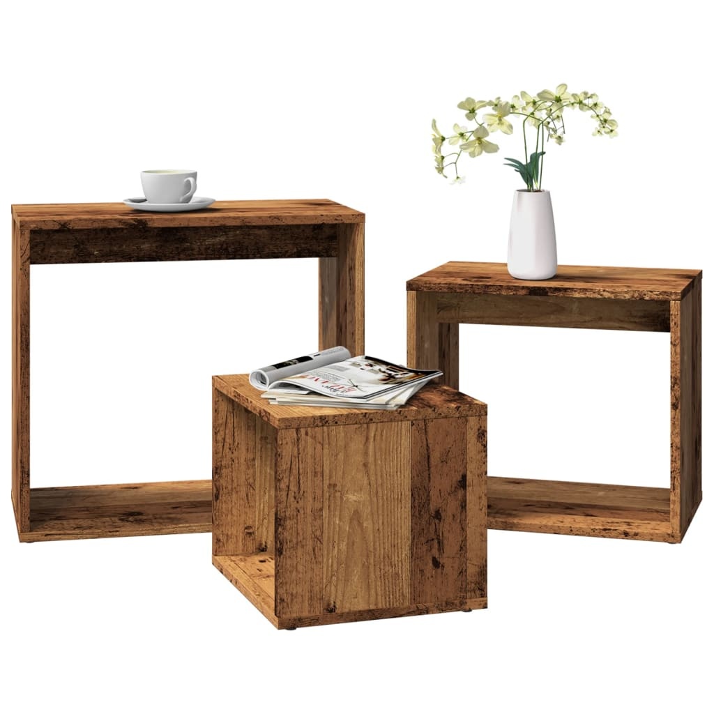 VidaXL 3-delige Tafeltjesset bewerkt hout oud houtkleurig