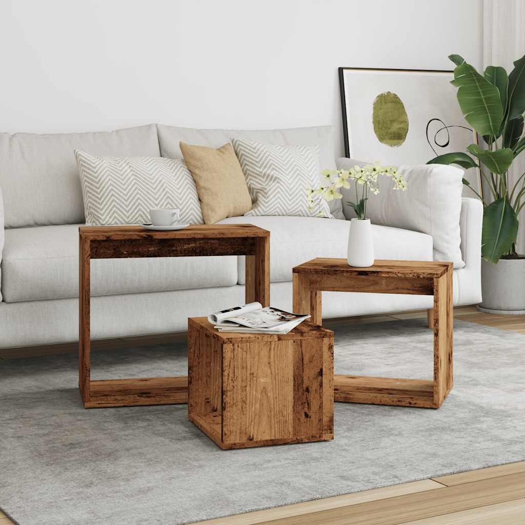 VidaXL 3-delige Tafeltjesset bewerkt hout oud houtkleurig
