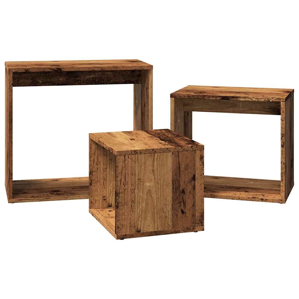 VidaXL 3-delige Tafeltjesset bewerkt hout oud houtkleurig