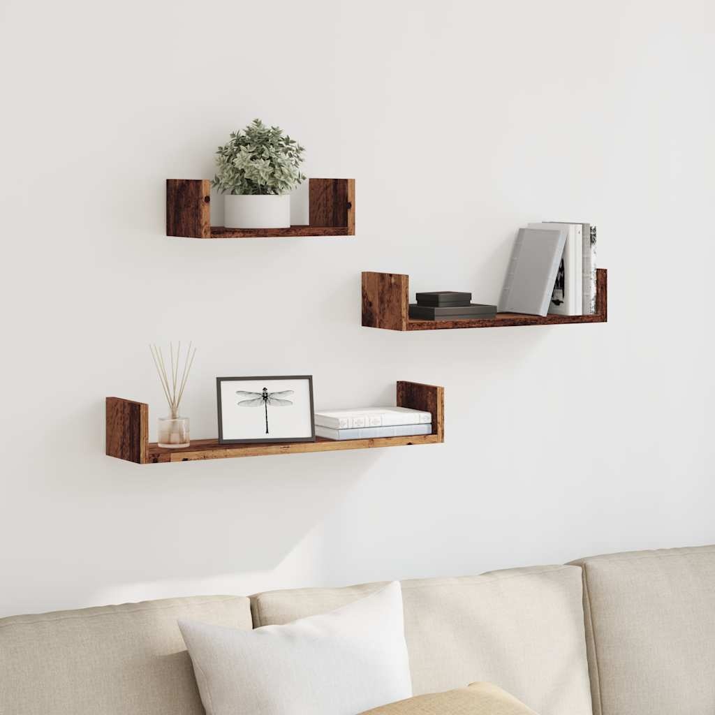 VidaXL Wandschappen 3 st bewerkt hout oud houtkleurig
