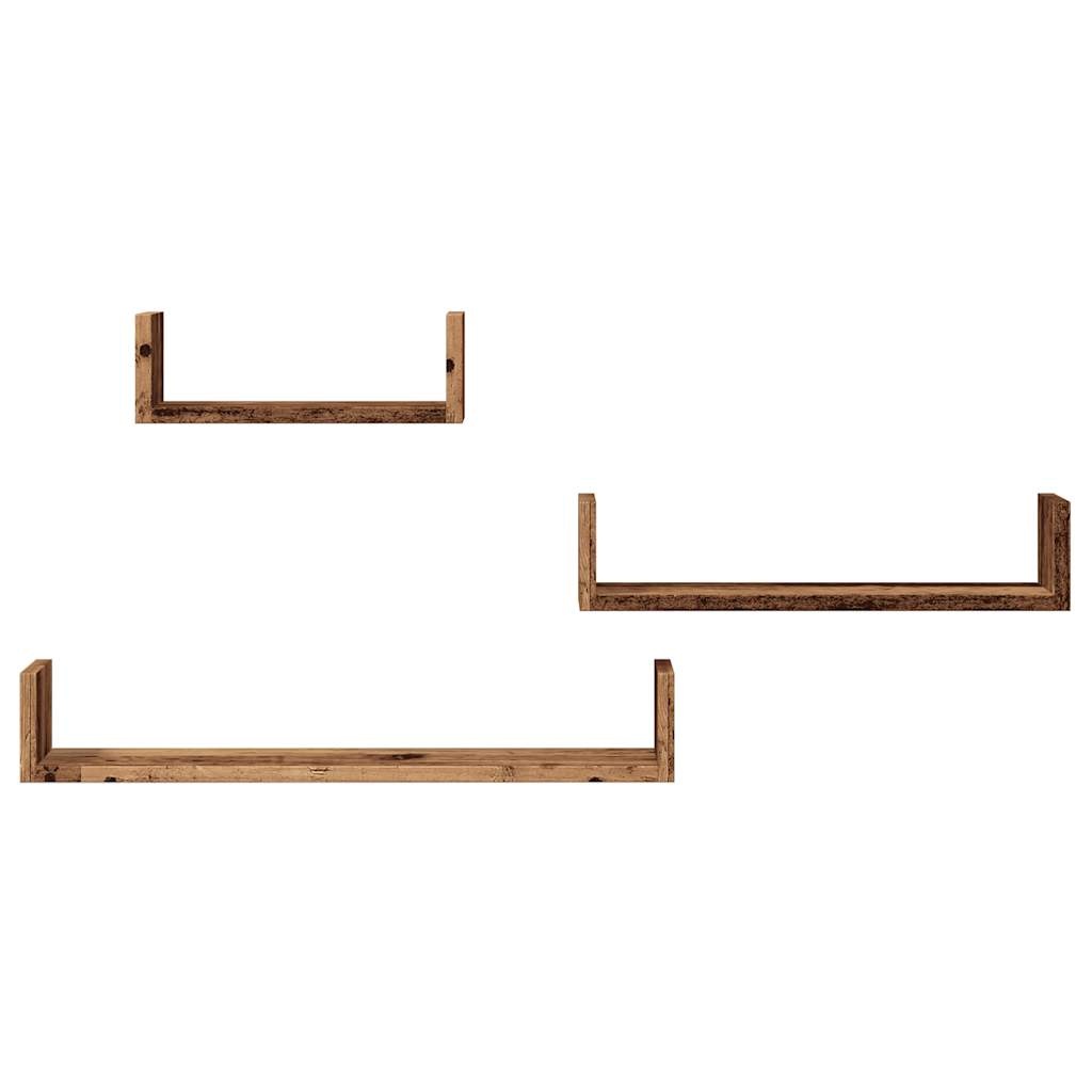 VidaXL Wandschappen 3 st bewerkt hout oud houtkleurig